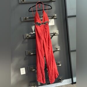 Coral Crochet Top Halter Jumpsuit - XS